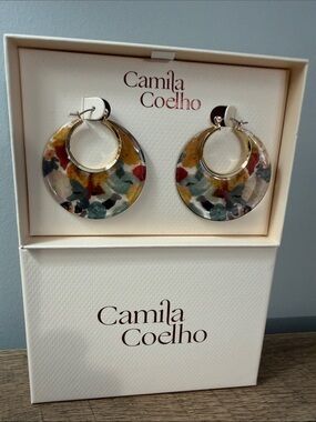 Camila Coelho Multicolor Resin Hoop Earrings with Gold Rings